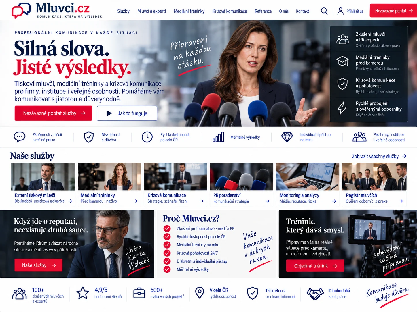 Ilustrační návrh Mluvci.cz jako agentury a vzdělávací platformy pro mediální komunikaci, vystupování a práci s novináři